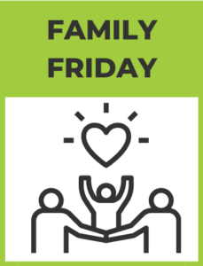 family friday icon of two adults supporting child with heart above them.